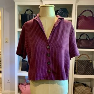 Linen Cropped Short-Sleeve Top